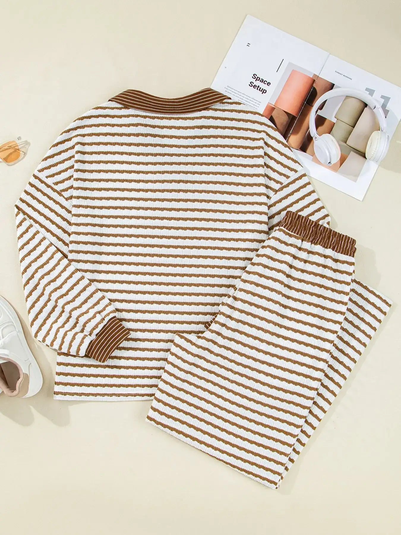 Stripe Collared Top and Drawstring Pant Set - Bela Fils BoutiqueBela Fils Boutique